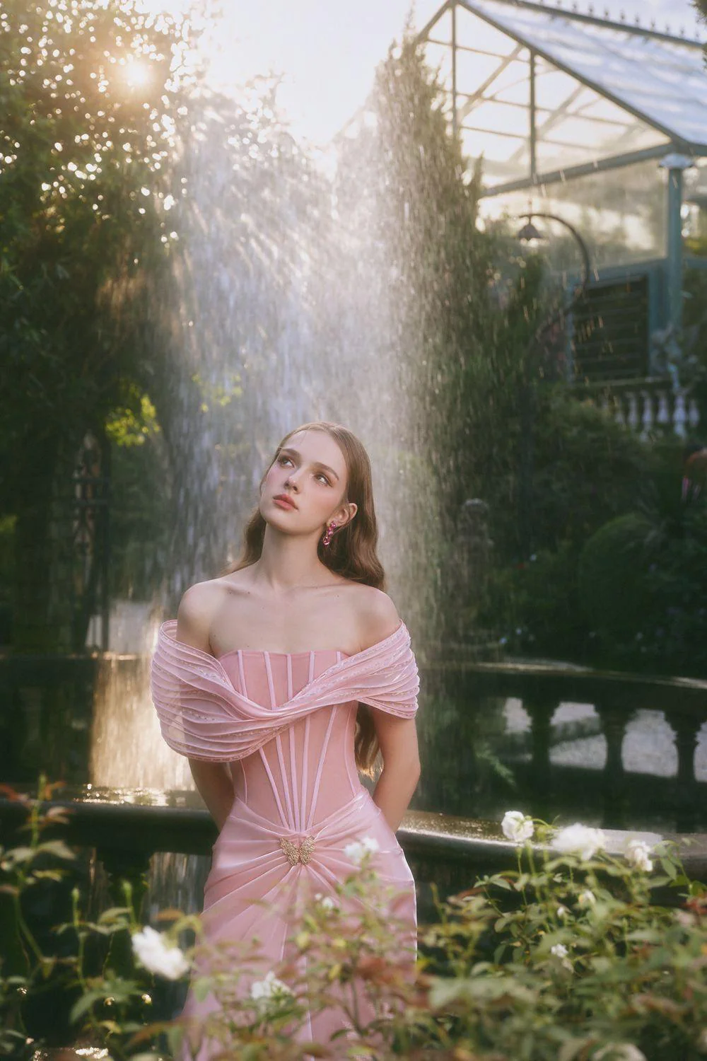 Tracy Sarong Off-Shoulder Chiffon Ankle Length Dress