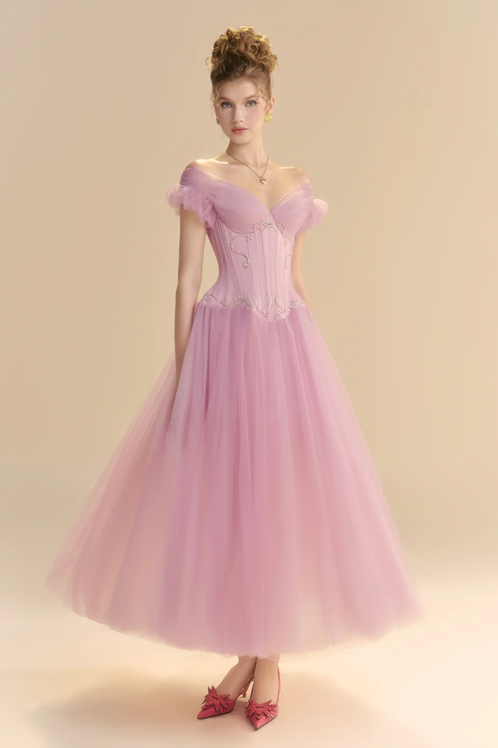 Brumelle Sweetheart Bead Midi Dress