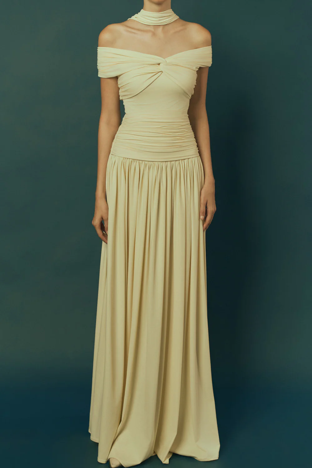 Aura A-line Off-Shoulder Spandex Blend Maxi Dress