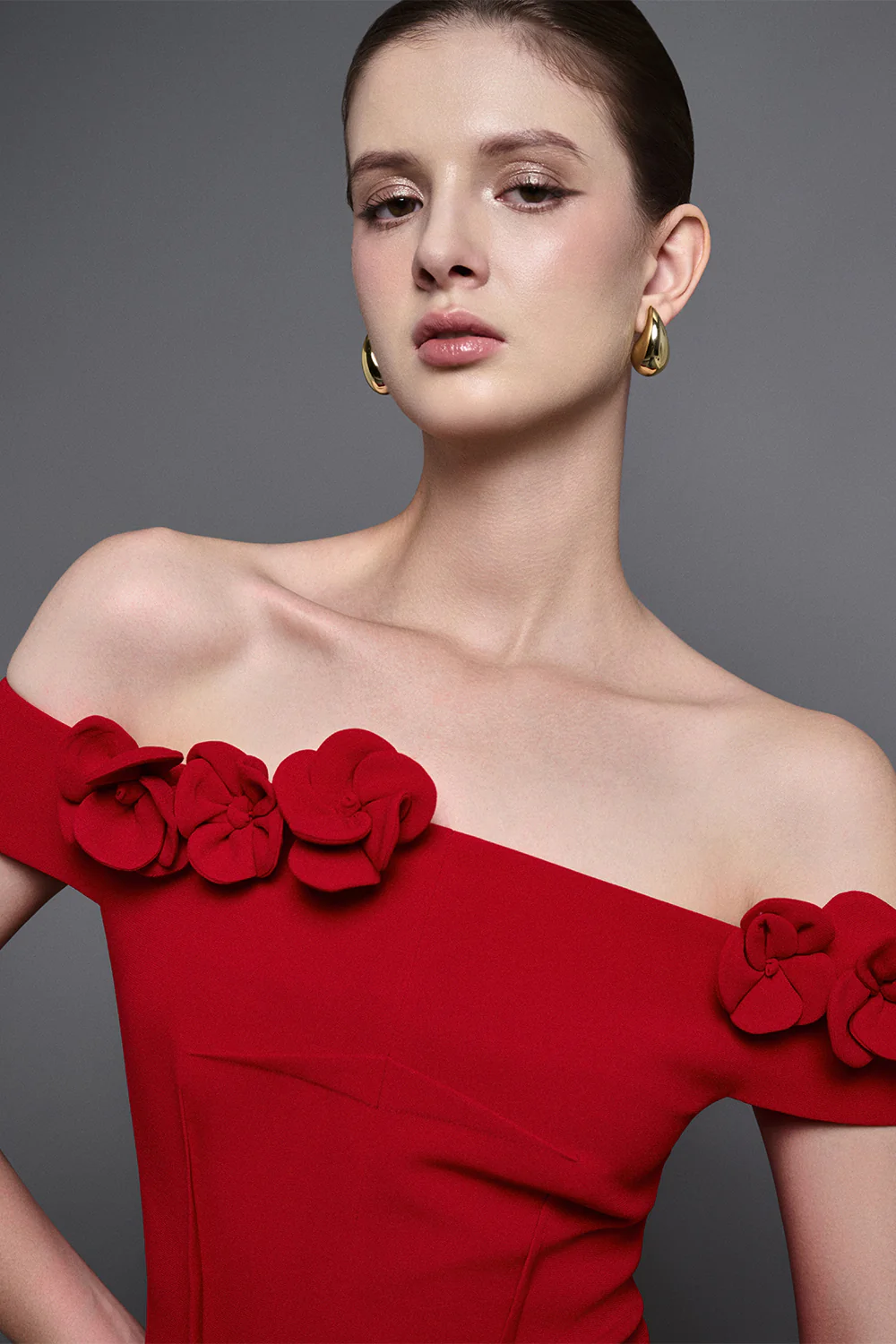 Evel Sheath Off-Shoulder Twill Midi Dress