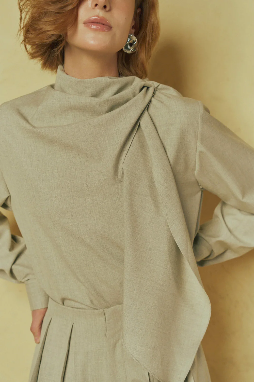 Serene Straight Scarf Neck Cashmere Shirt