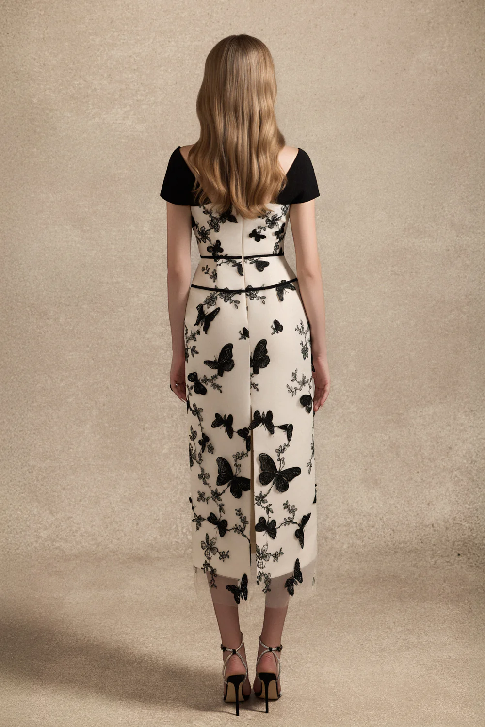 Bellatrix Cold Shoulder Sleeve Applique Midi Dress