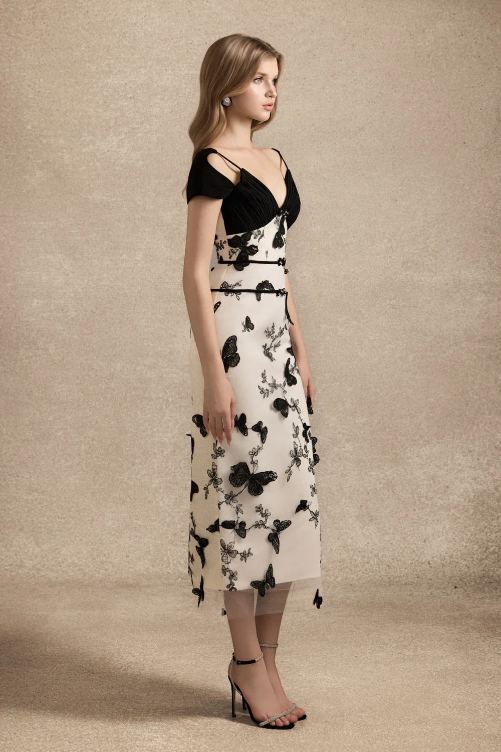 Bellatrix Cold Shoulder Sleeve Applique Midi Dress