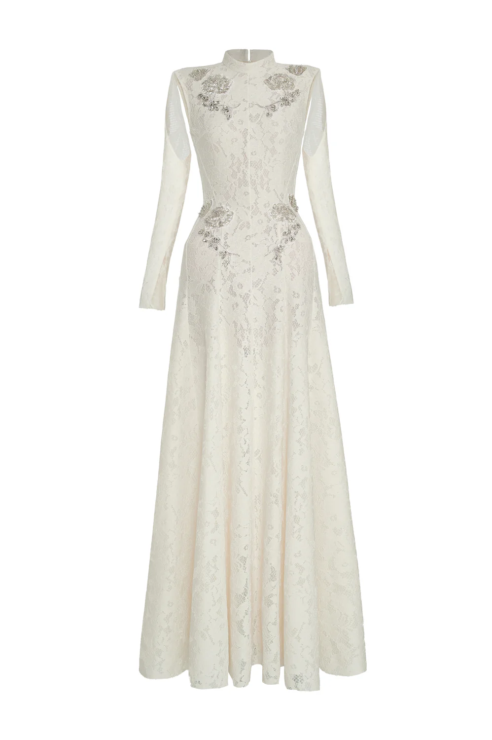 Celestine A-line Cold Shoulder Sleeved Lace Floor Length Dress
