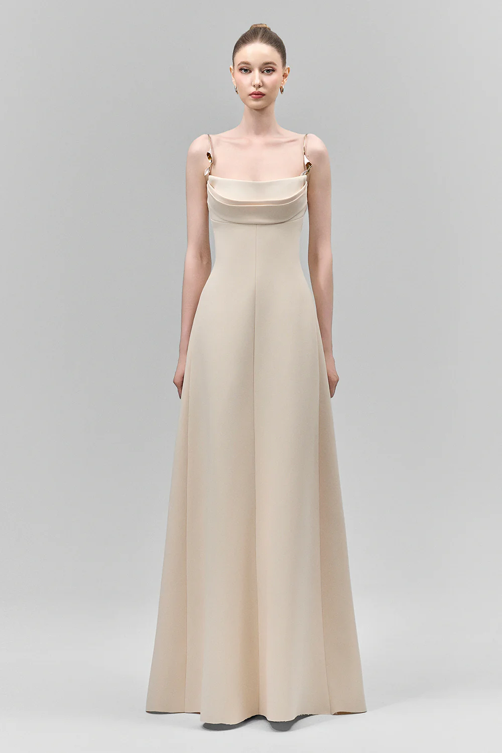 Lirien A-line Cowl Neck Crepe Floor Length Dress