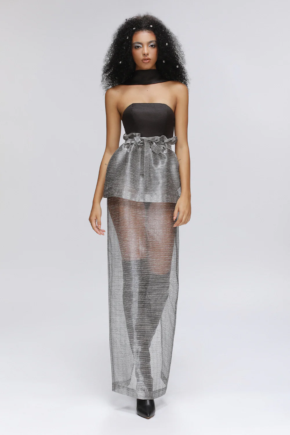 Luneth Straight See-Through Organza Ankle Length Skirt