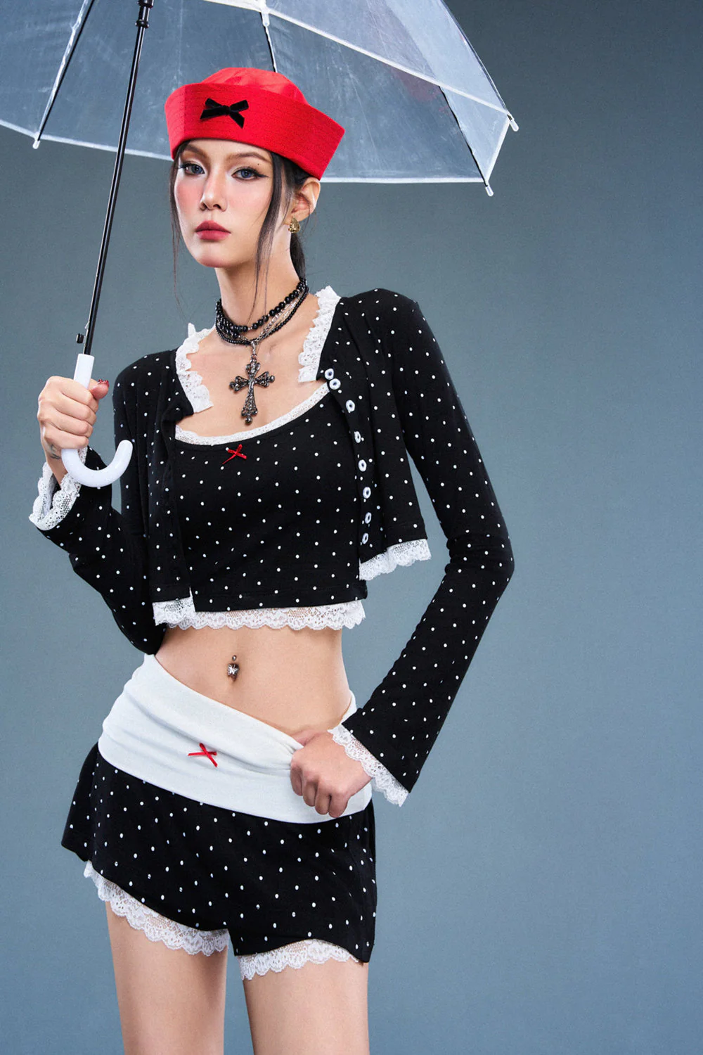 Void Cardigan Round Neck Spandex Top