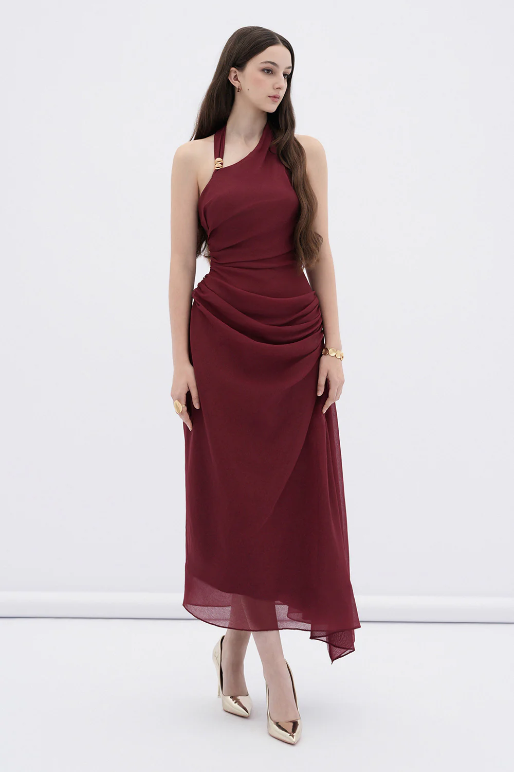 Elowen A-line Halter Neck Linen Midi Dress