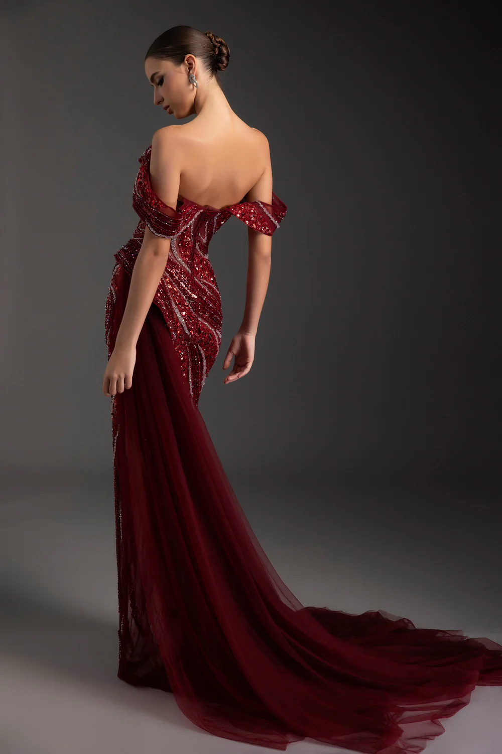 Scarlet Off-Shoulder Rhinestone Maxi Dress