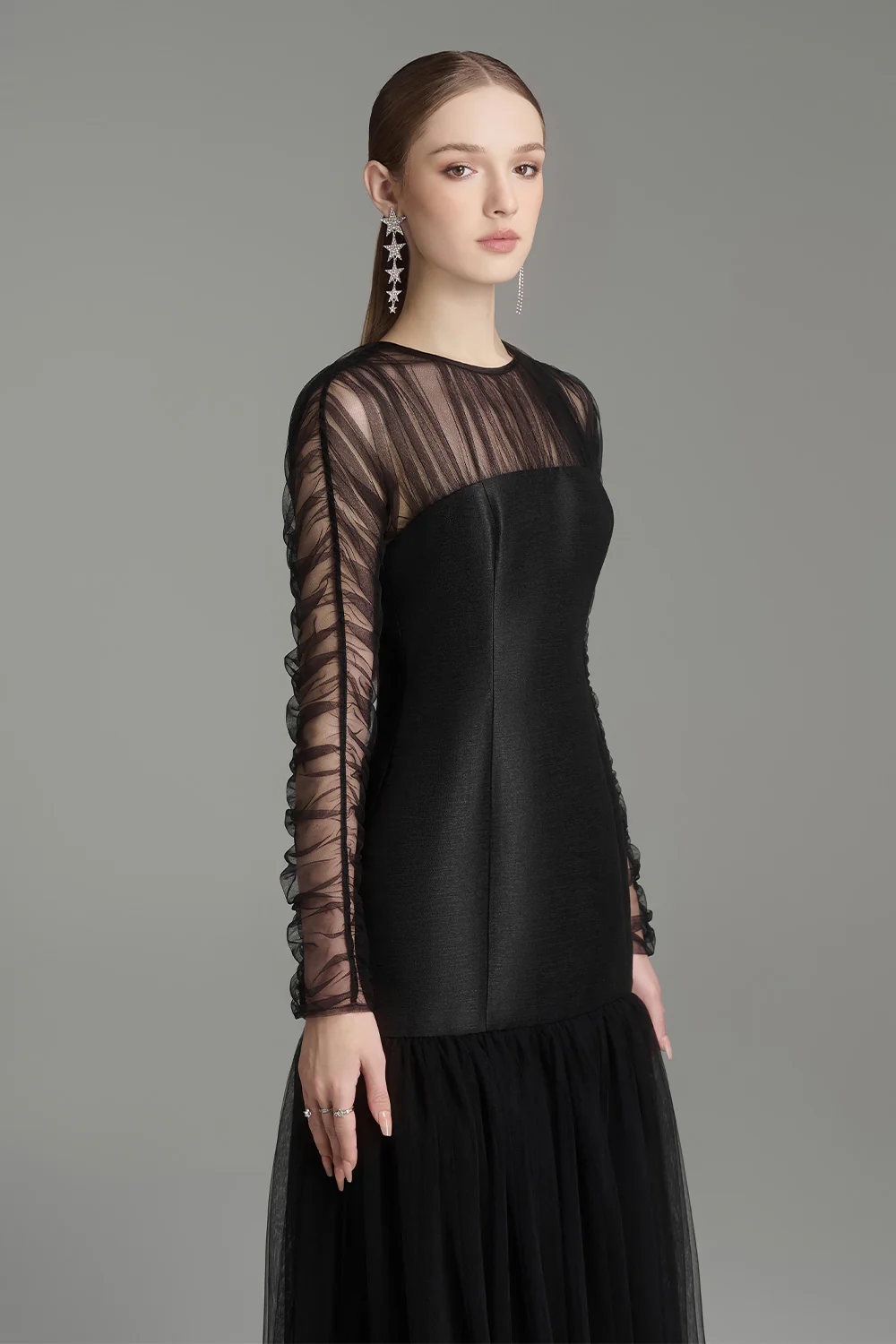 Morela Drop Waist See-Through Tulle Floor Length Dress