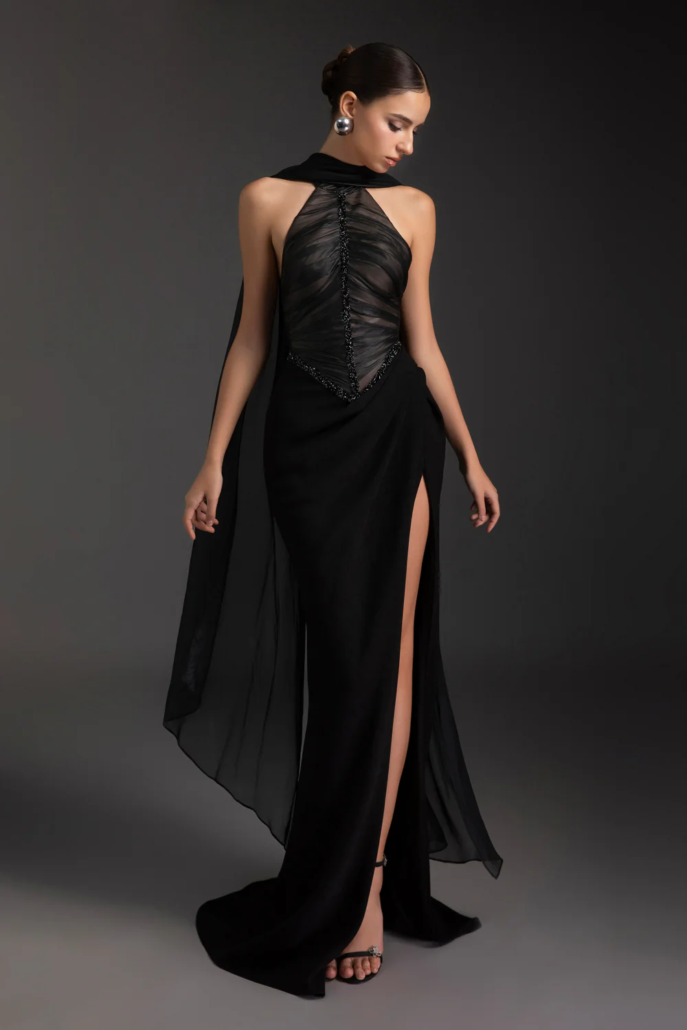 Marleigh Scarf Neck Rhinestone Maxi Dress