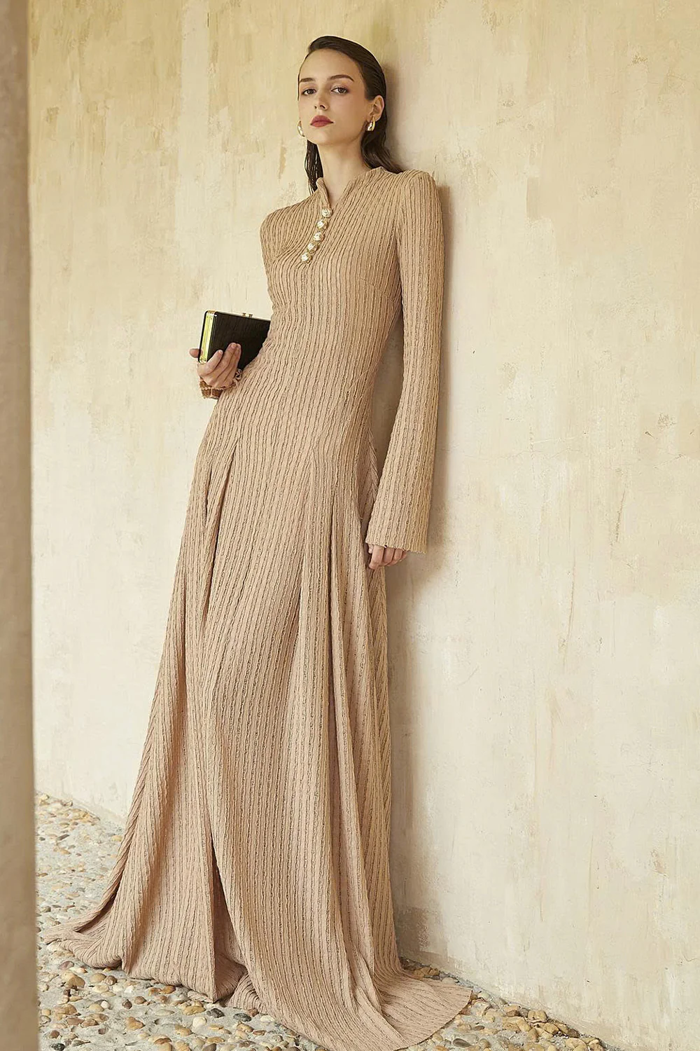 Delphi I Mock Neck Button Maxi Dress