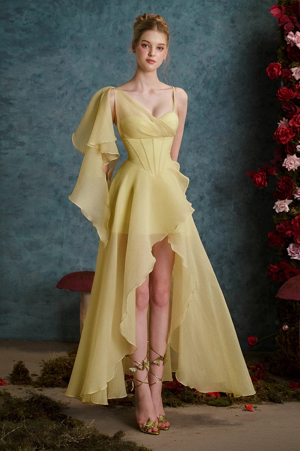 Happiness is a Butterfly Asymmetric Ruffled Organza High-low Dress