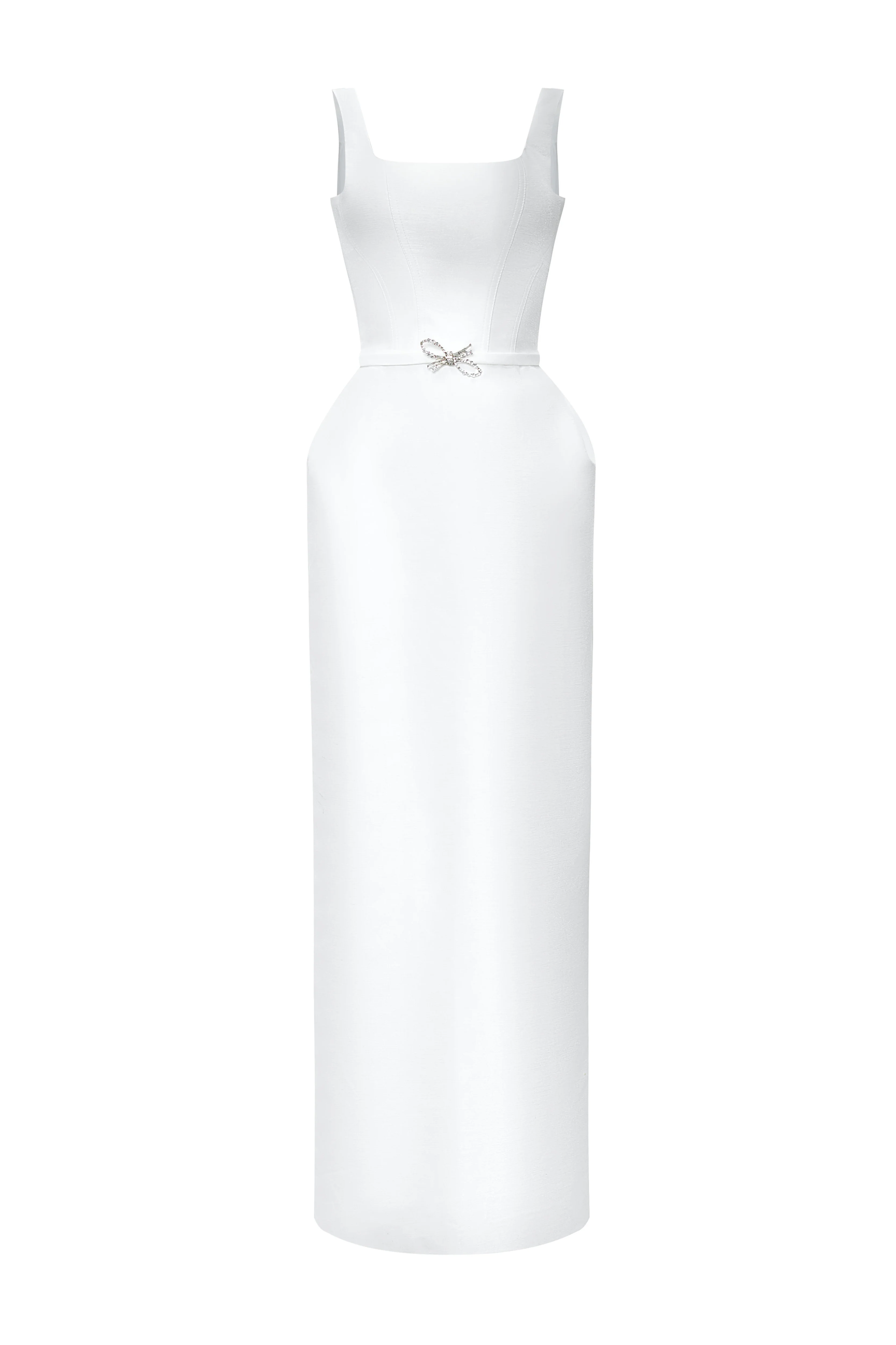 Marcele Pegged Square Neck Taffeta Maxi Dress