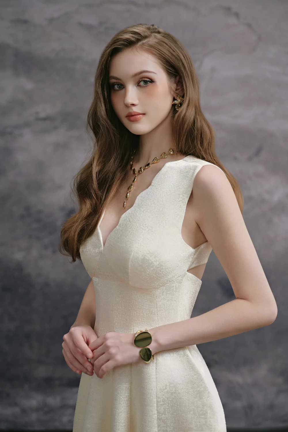 Ashe Scallop Ribbon Midi Dress