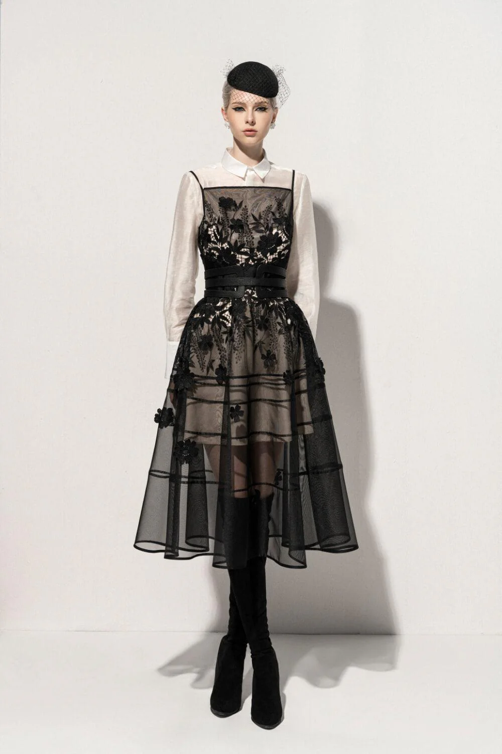 Harmony A-line Square Neck Lace Midi Dress