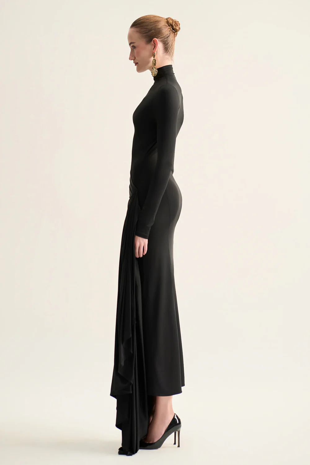 Lyra Sheath Turtle Neck Tencel Maxi Dress