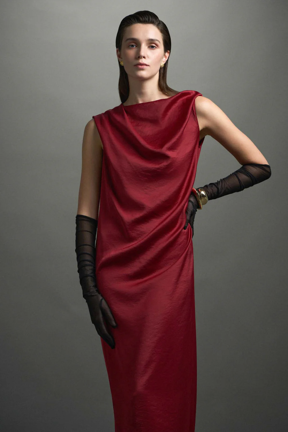 Hestia Boat Neck Draped Maxi Dress