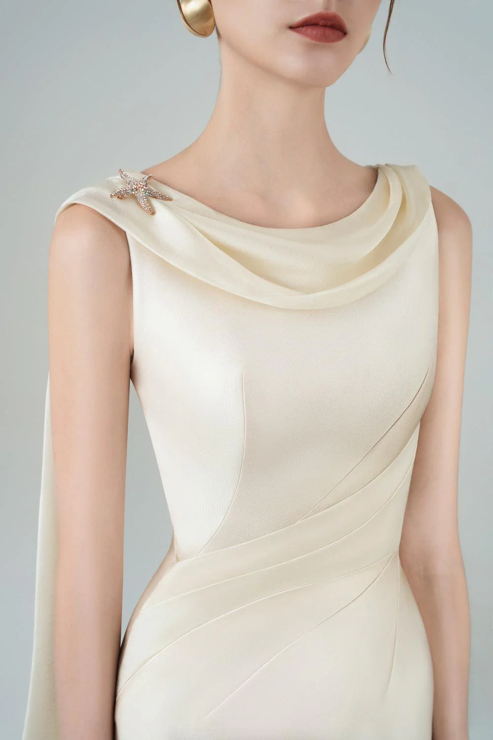 Angelica Pegged Cowl Neck Taffeta Midi Dress