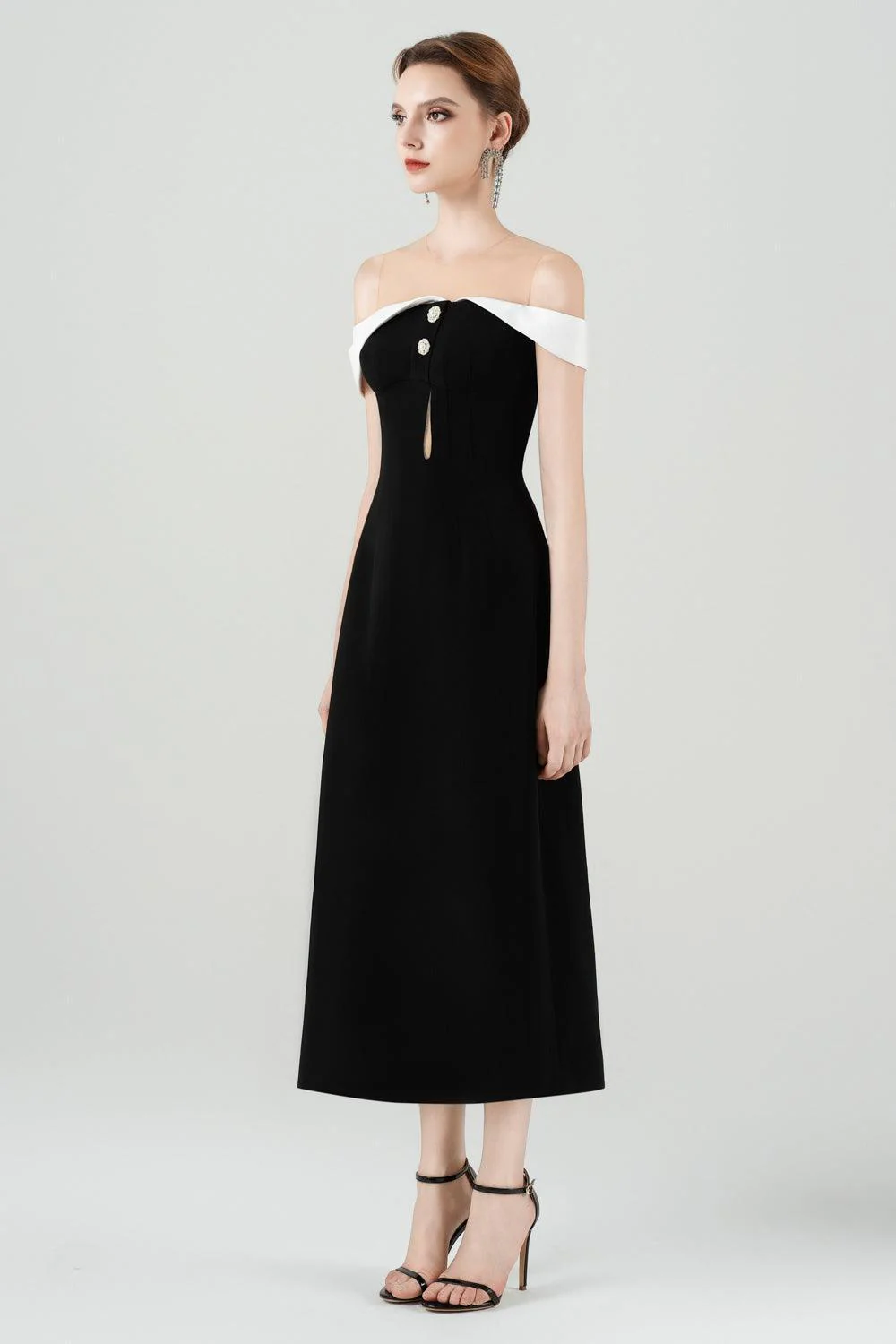 Orsola A-line Illusion Neck Polycotton Midi Dress