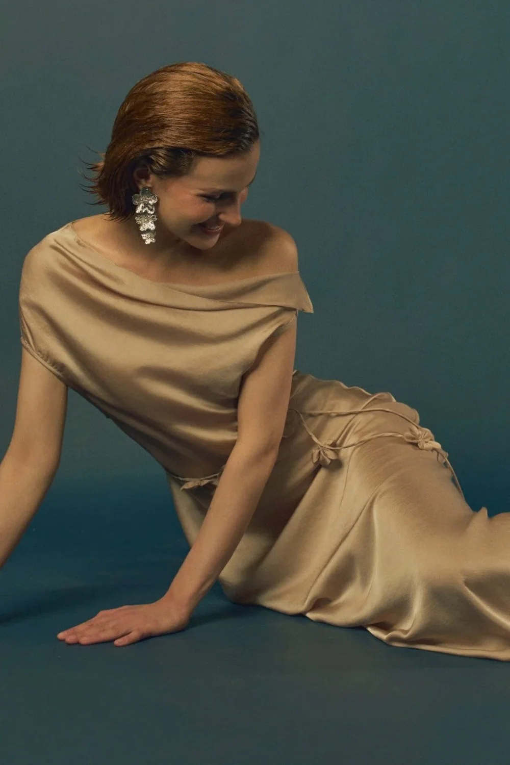 Sel Sheath Asymmetric Neck Poly Silk Floor Length Dress