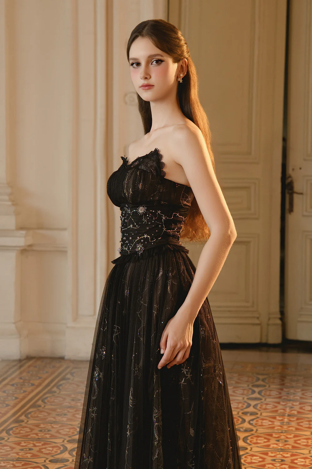 Jando A-line Sweetheart Neck Mesh Maxi Dress