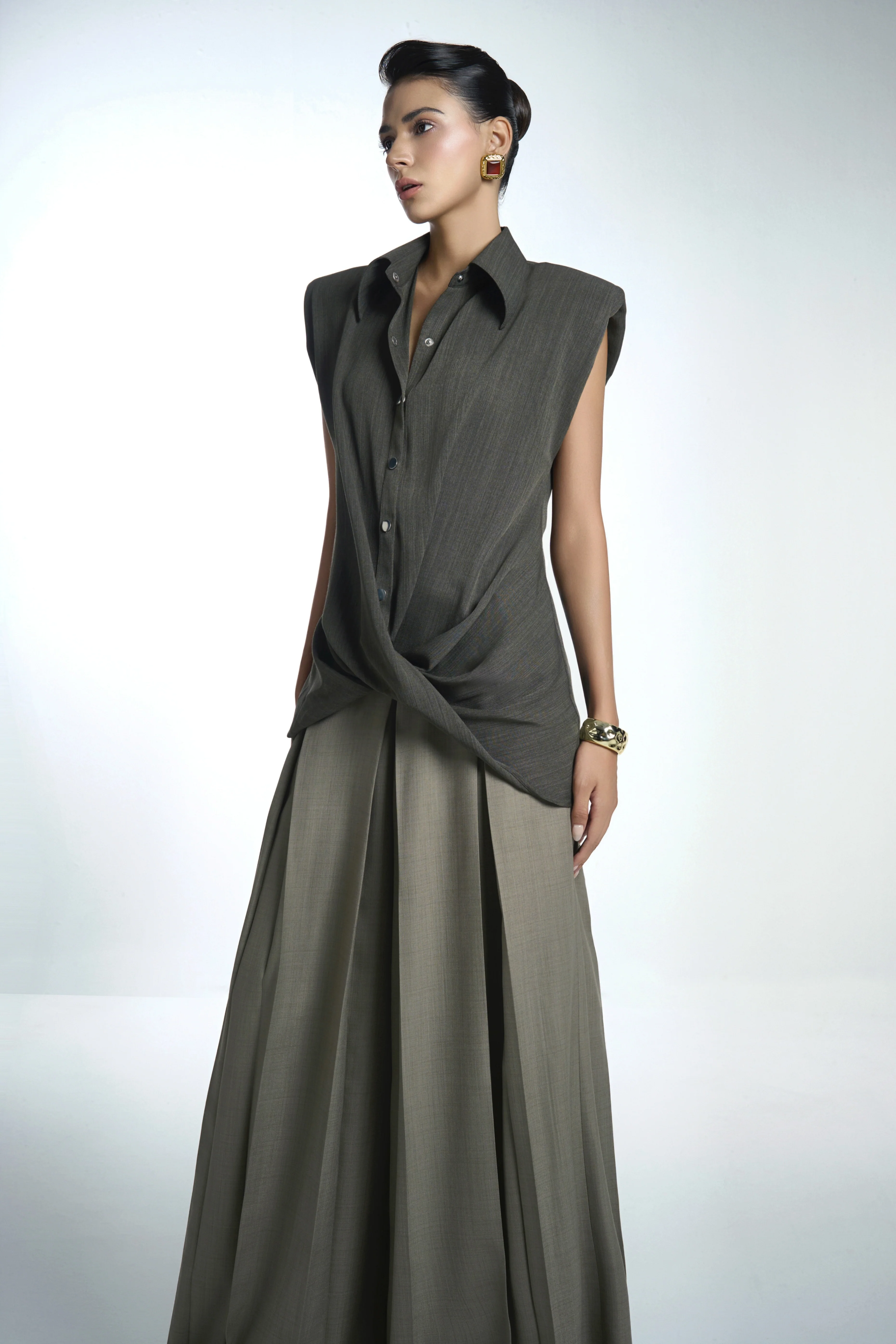 Van A-line Draped Crinkle Crepe Floor Length Pants