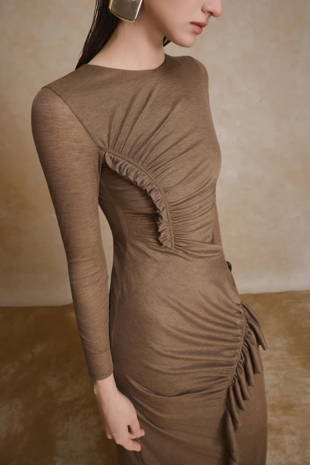 Noir Round Neck Ruffle Maxi Dress