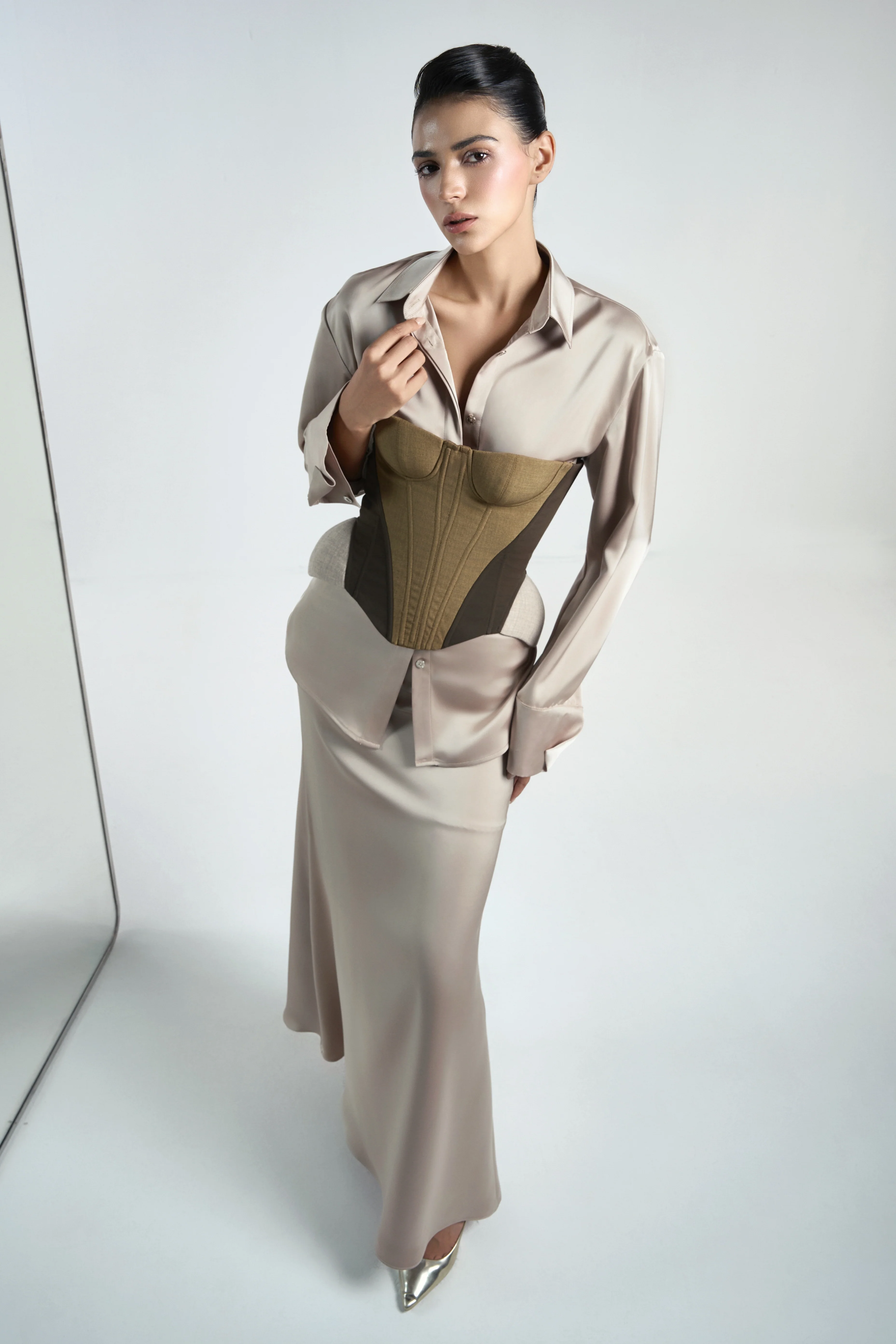 Kim A-line Plain Silk Maxi Skirt