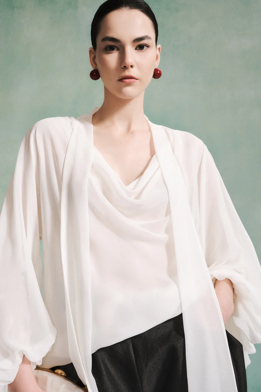 Charlotte Blouson Scarf Neck Chiffon Top