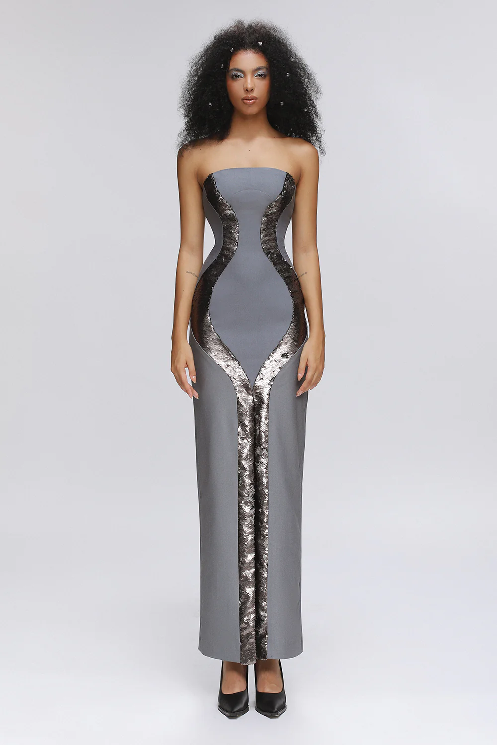 Sunray Sheath Front Slit Wool Cotton Ankle Length Dress