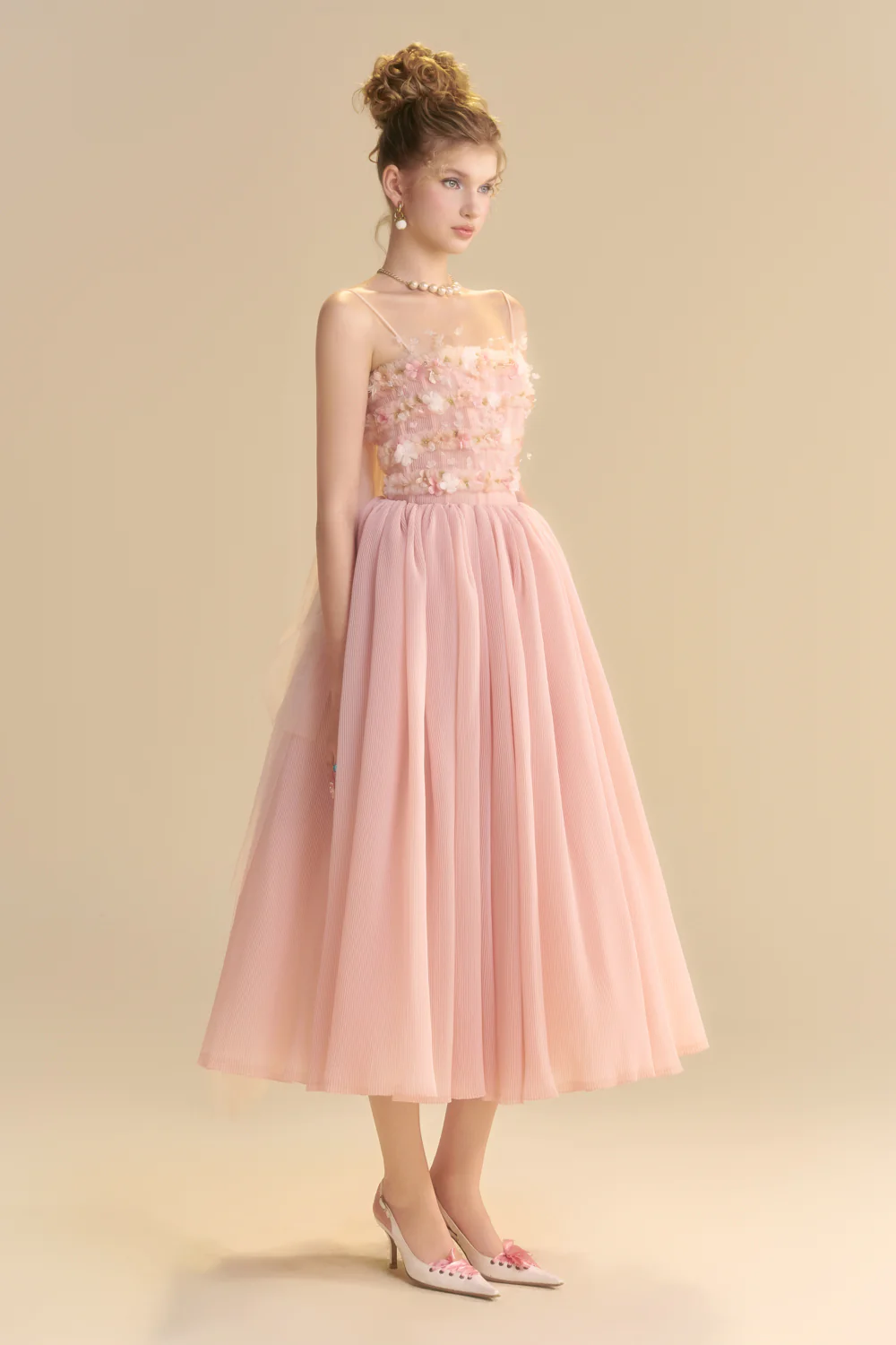 Lullaby Square Neck Applique Midi Dress