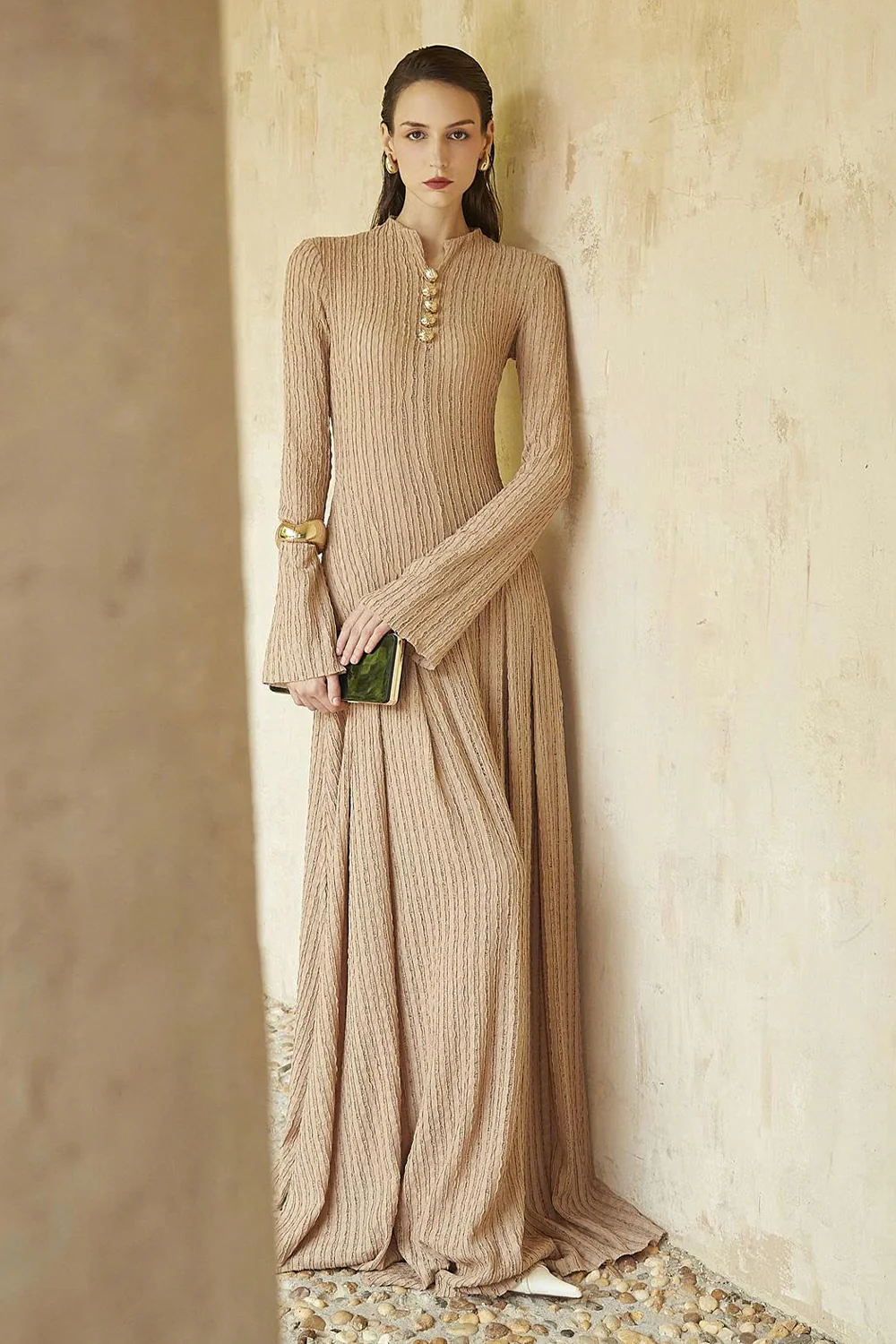 Delphi I Mock Neck Button Maxi Dress