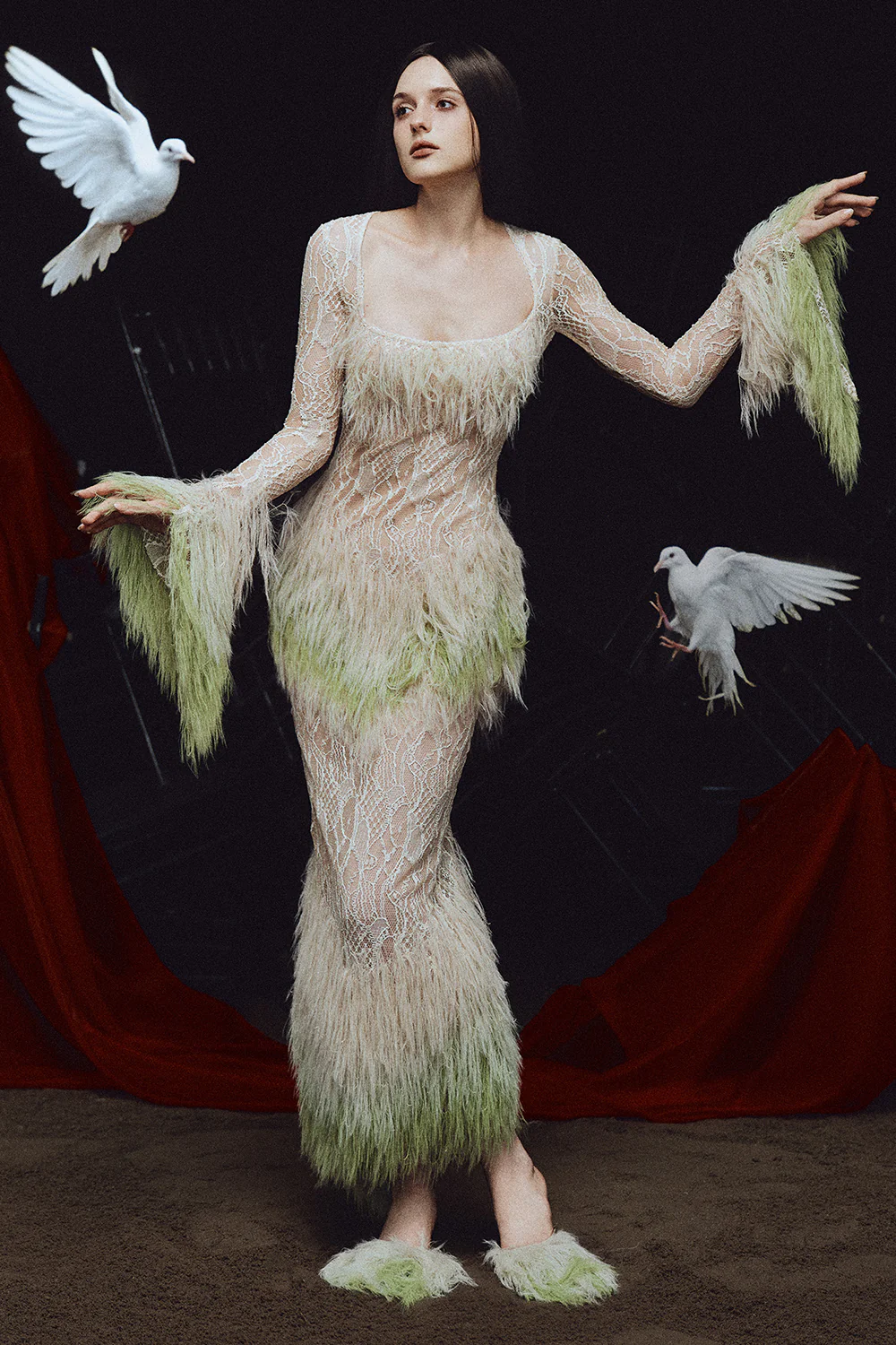 Willow Square Neck Feather Maxi Dress