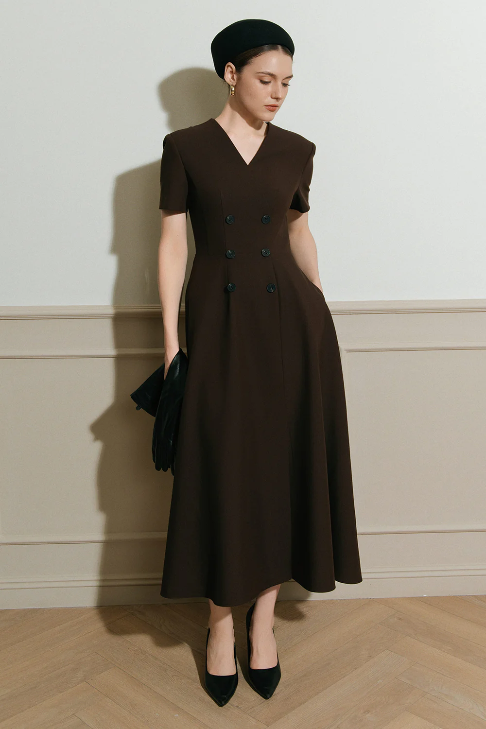 Vivienne V-Neck Button Midi Dress