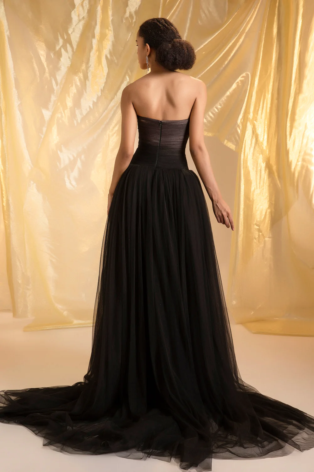 Noir Ball Gown Gathering Maxi Dress