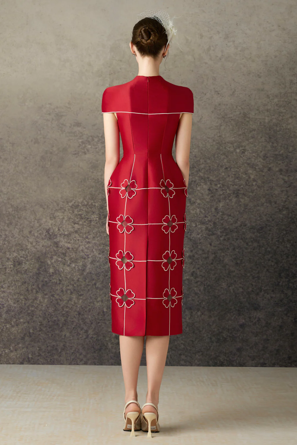 Solenya Pencil Flower Applique Taffeta Midi Dress