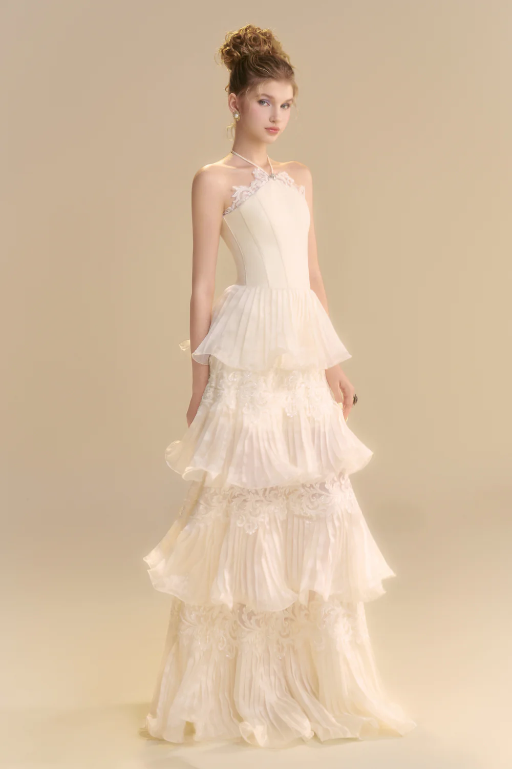 Reverie Halter Neck Pleated Maxi Dress