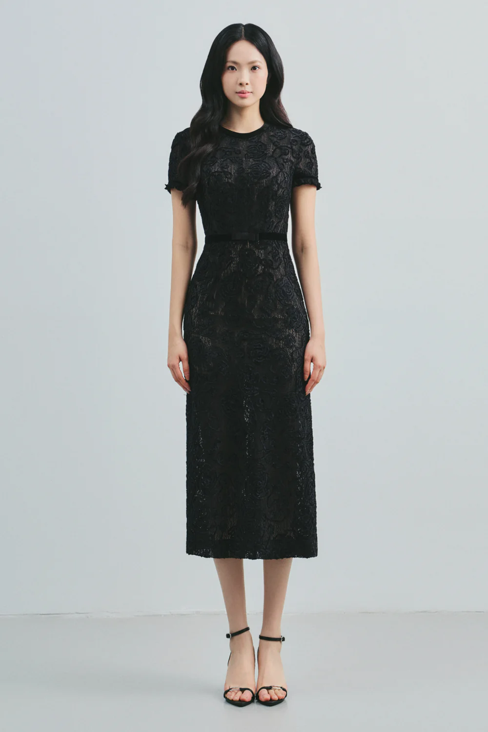 Delphia Round Neck Ribbon Midi Dress