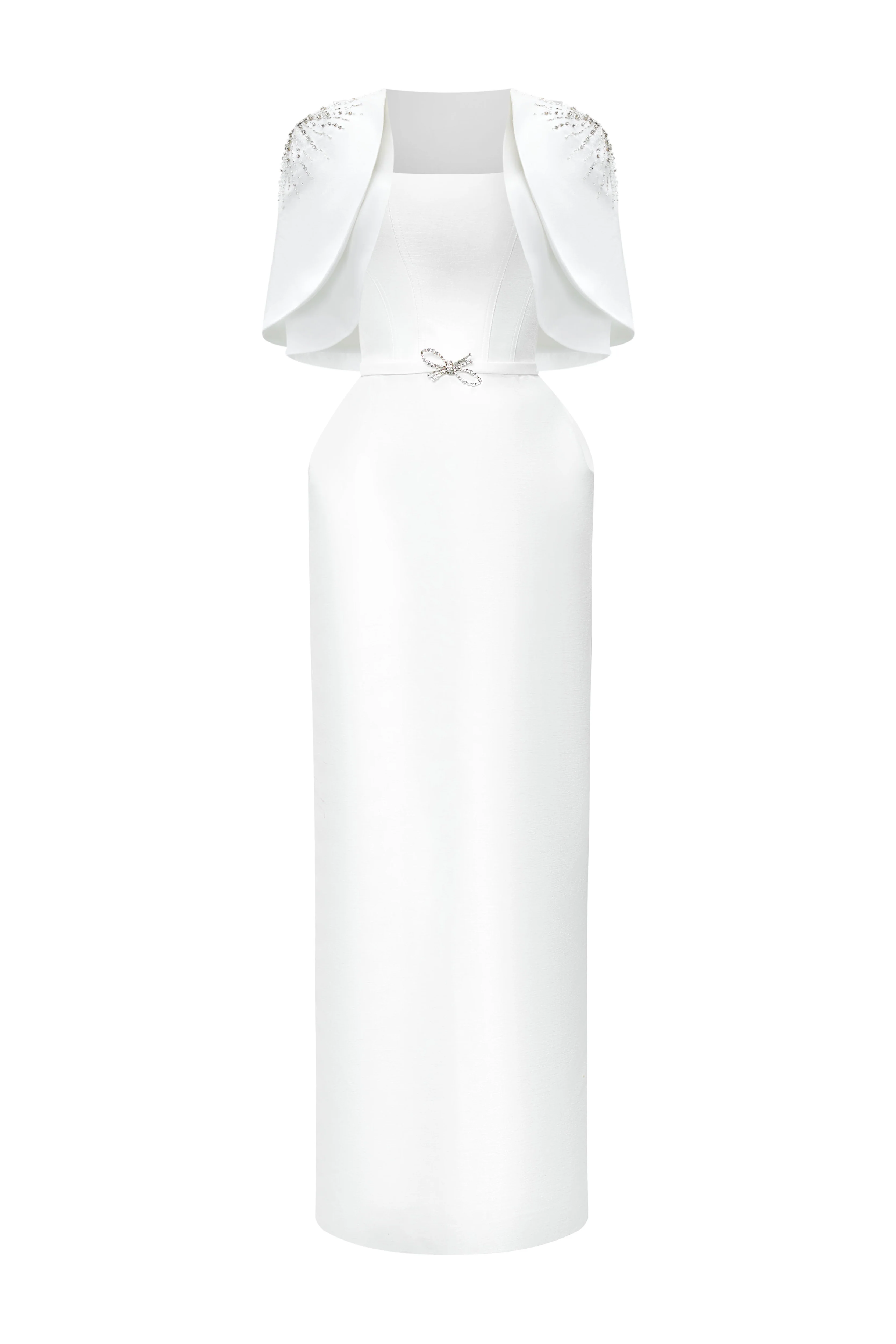 Marcele Pegged Square Neck Taffeta Maxi Dress