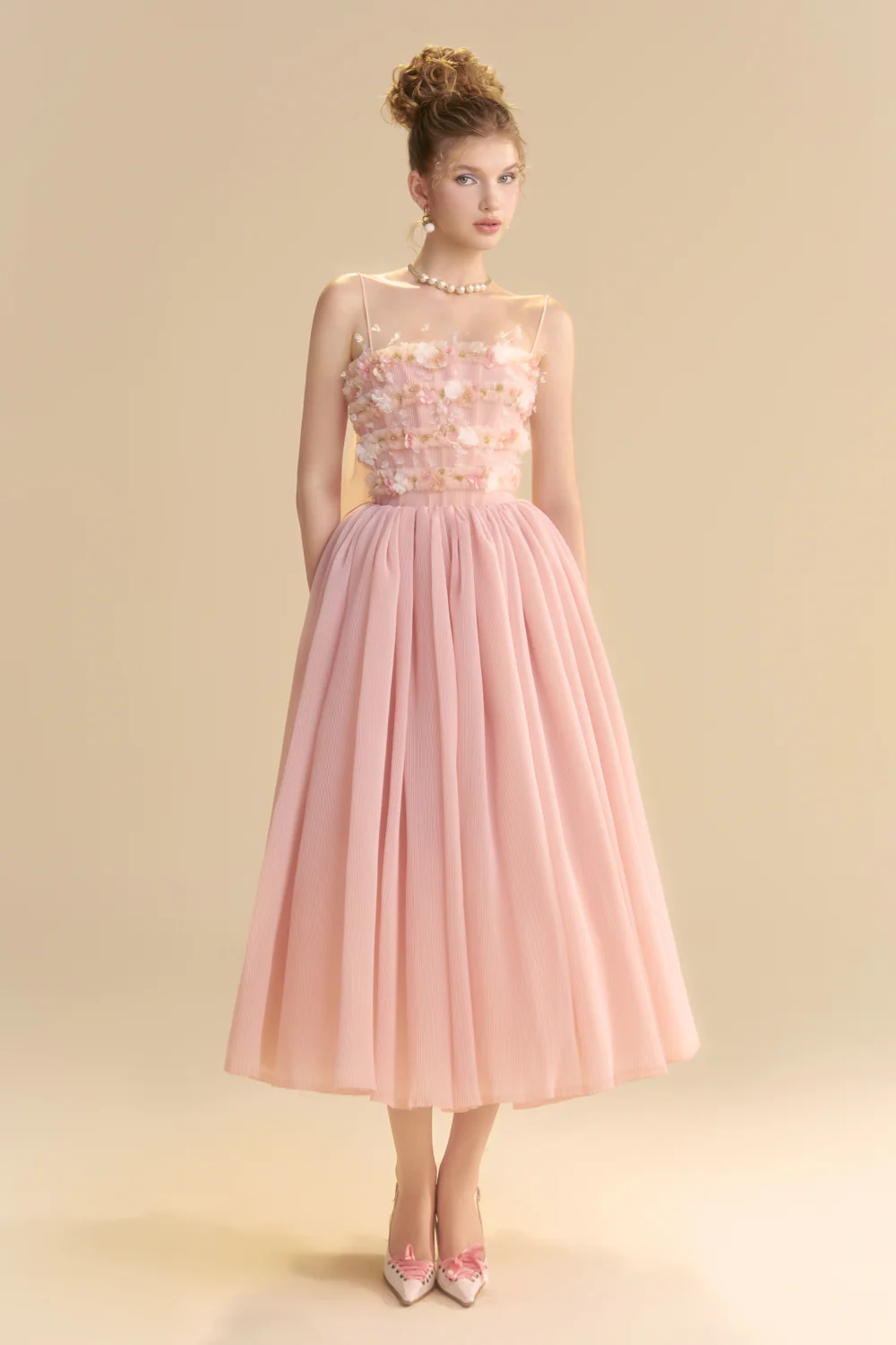 Lullaby Square Neck Applique Midi Dress