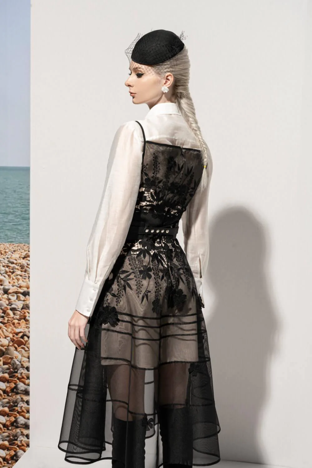 Harmony A-line Square Neck Lace Midi Dress