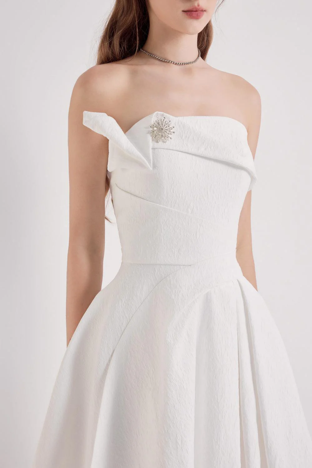 Wings Strapless Pleated Taffeta Mini Dress