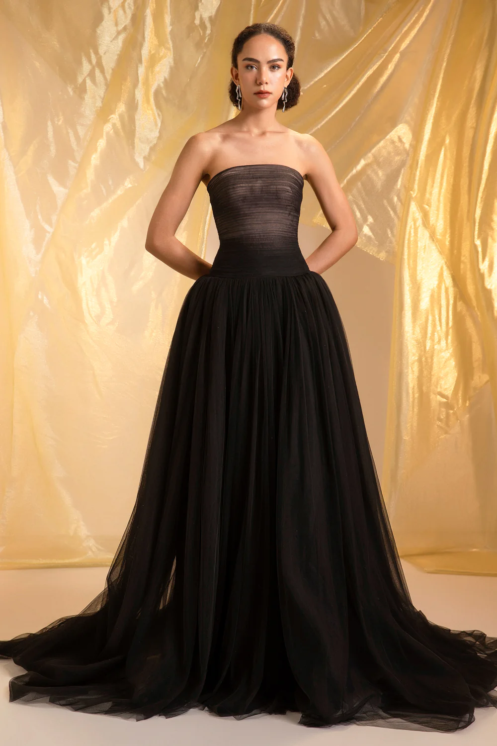 Noir Ball Gown Gathering Maxi Dress