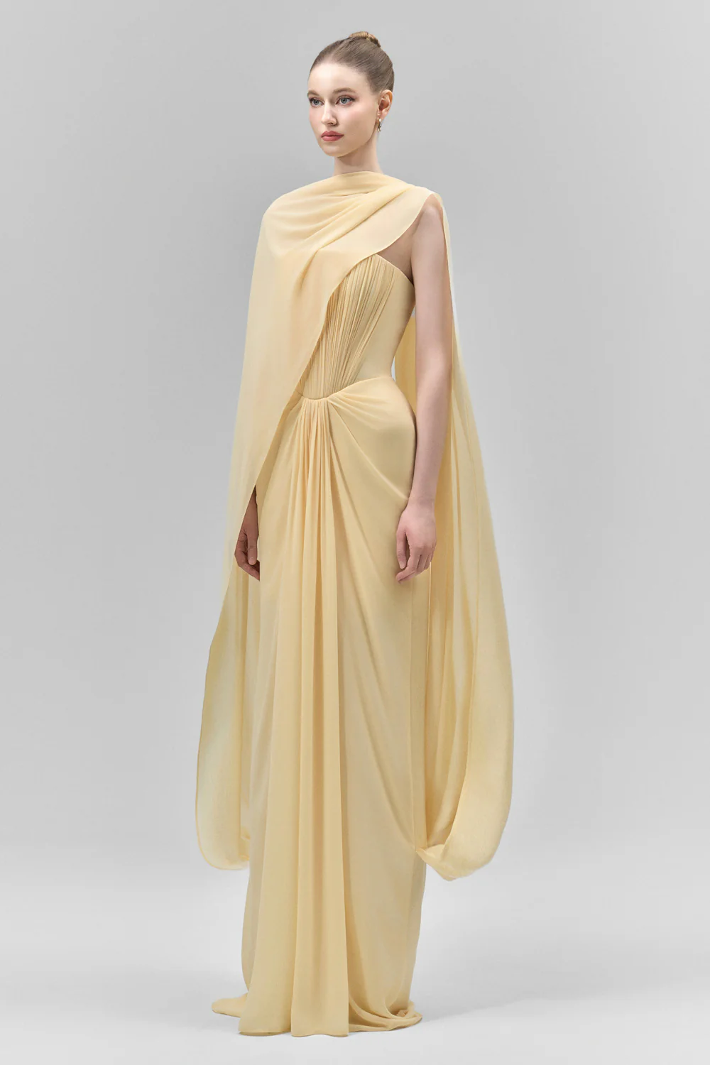 Marivelle Sheath Scarf Neck Chiffon Floor Length Dress