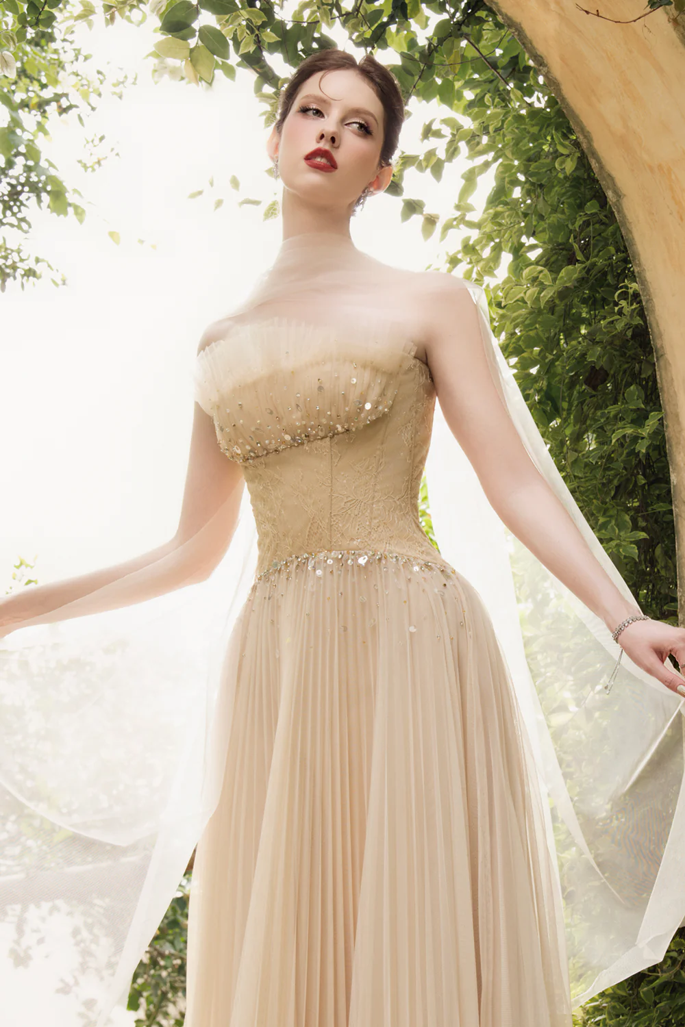 Serenya A-line Ruffled Chantilly Lace Midi Dress