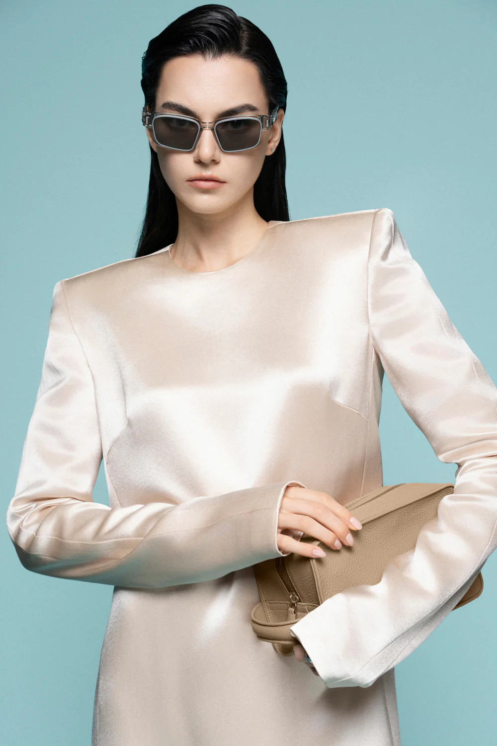 Roubaix Straight Round Neck Satin Mini Dress