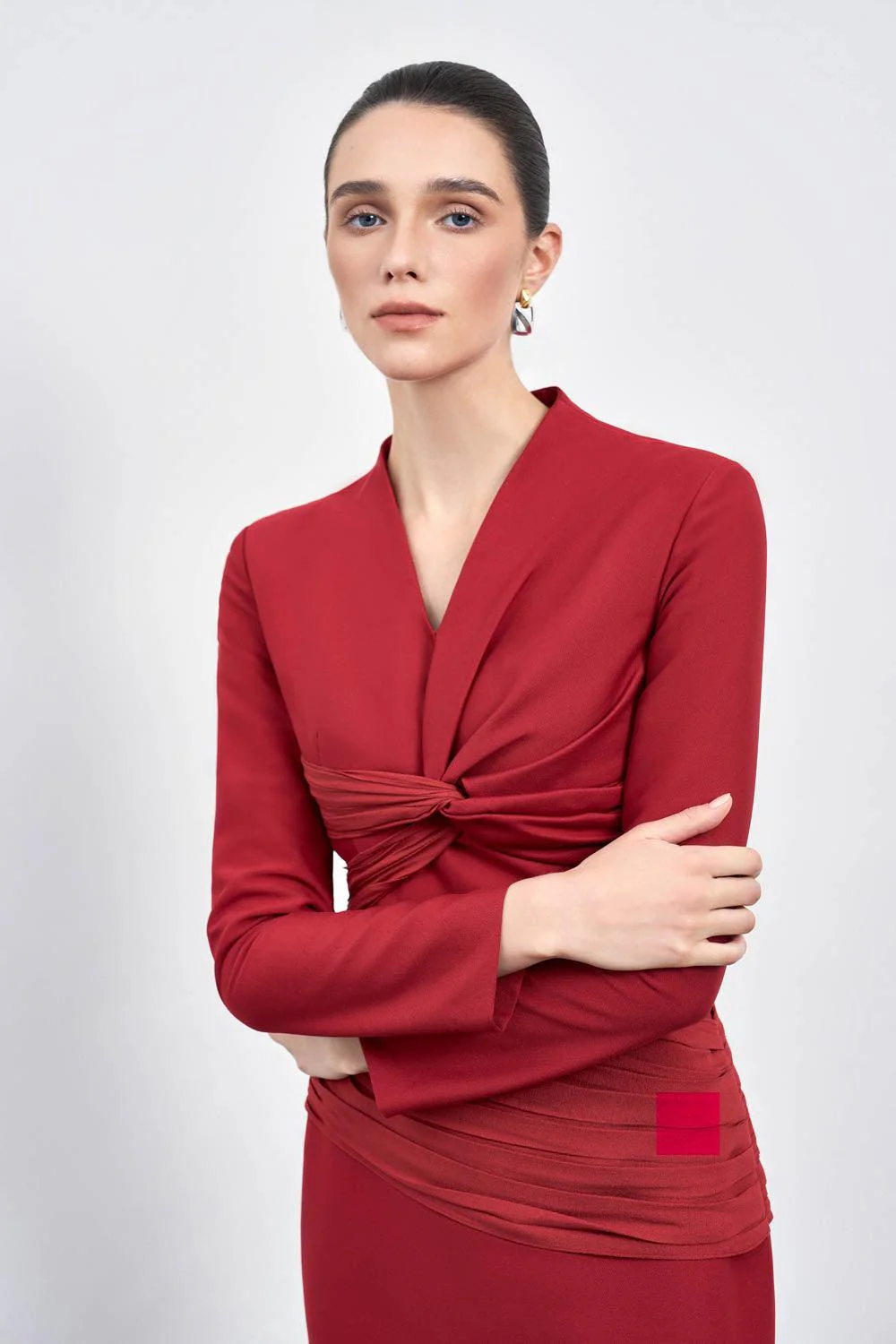 Elara Sheath V-Neck Cotton Blend Midi Dress