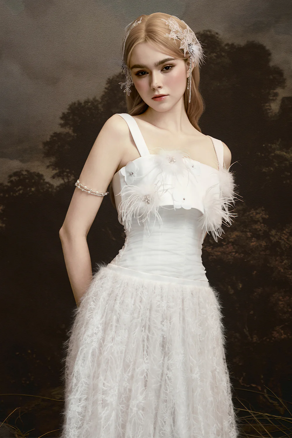 Whisper Square Neck Feather Midi Dress