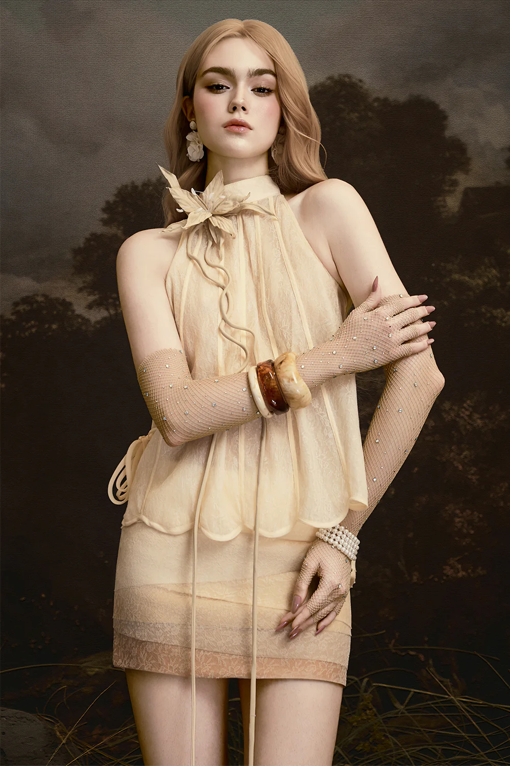 Oriental Lily Cotton Brooch